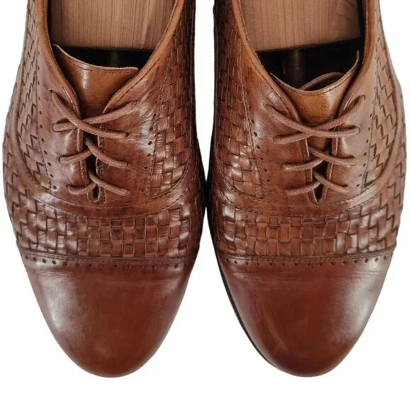 Vintage Bragano Cole Haan Italy Mens 9.5 Brown Woven Leather Dress